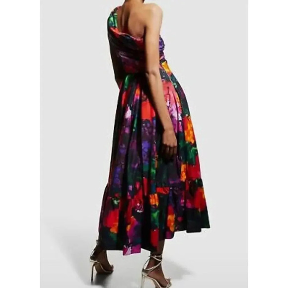 $2385 Talbot Runhof Downey Multicolor Floral Ruffle One Shoulder Dress Sz L - Picture 2 of 10